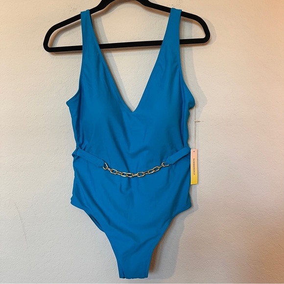 Summersalt Blue One-Piece Swimsuit 10 NWT Chain Belt Buckle - Picture 1 of 9